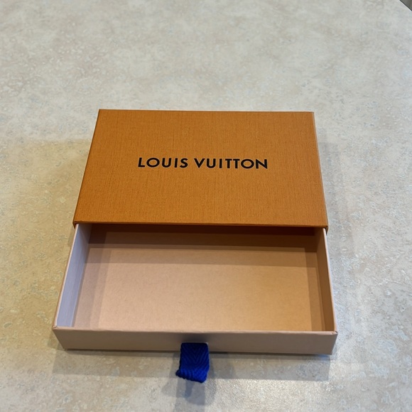 Original LV Luis Vuitton Shopping Gift Box, Orange with Blue Ribbon Pull Tab - Picture 3 of 5